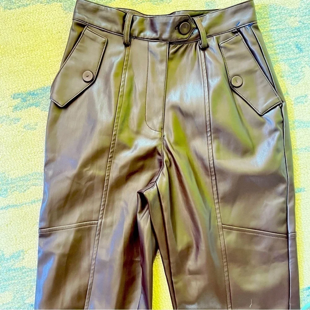 CURRENT AIR VEGAN  BURGUNDY BROWN FAUX LEATHER TROUSERS PANT SIZE XS